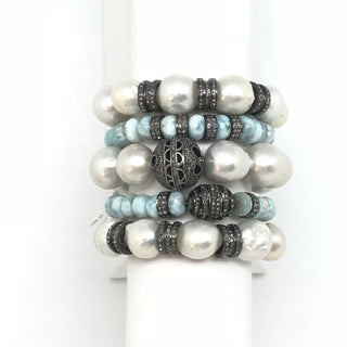 Larimar, Pearl  and Diamond Bracelet Collection