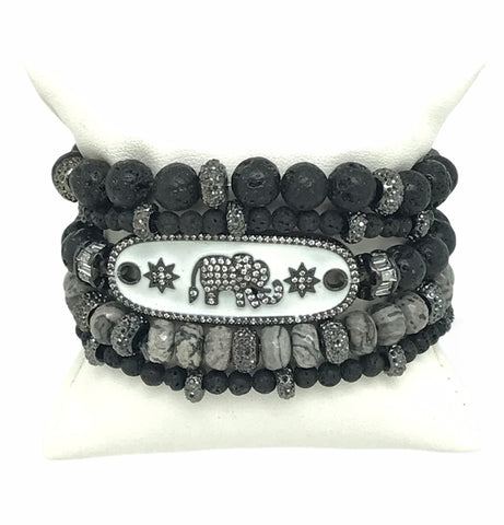Enamel Elephant Bracelet Set
