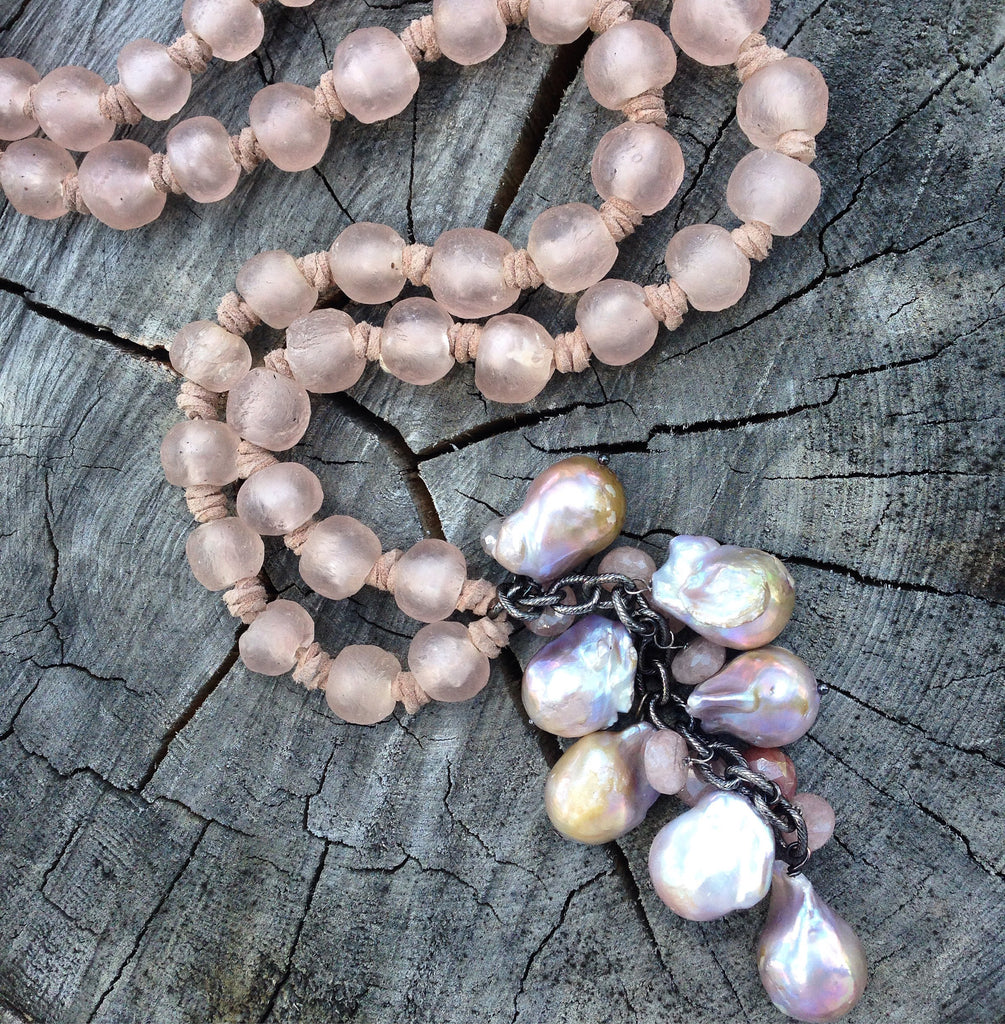 Blush Sea Glass and Baroque Pearl