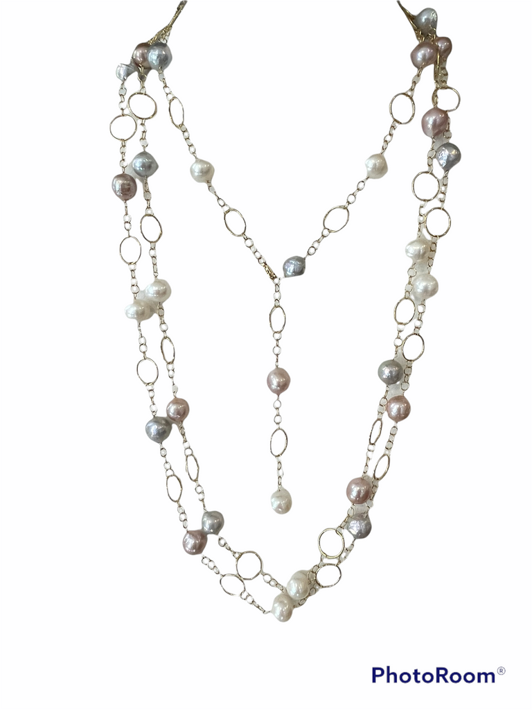 Tri Colored Pearl Necklace