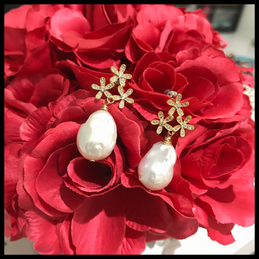 Baroque Pearl and Flower Topper Earring
