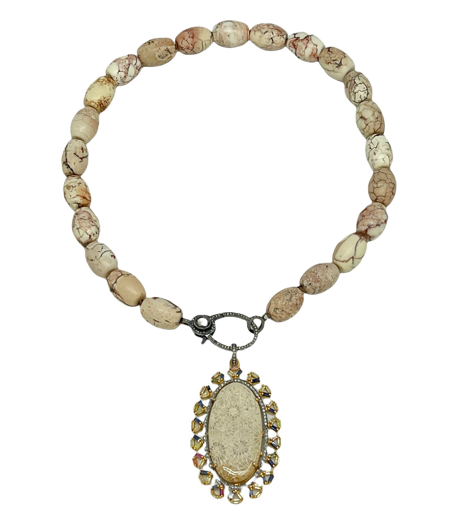 Fossil Coral And Diamond Necklace