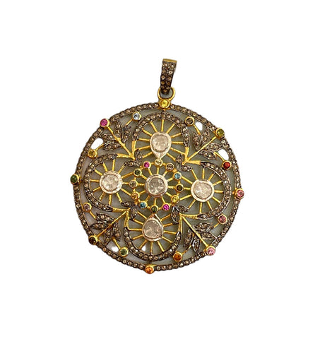 Diamond And Gemstone Circle Pendant