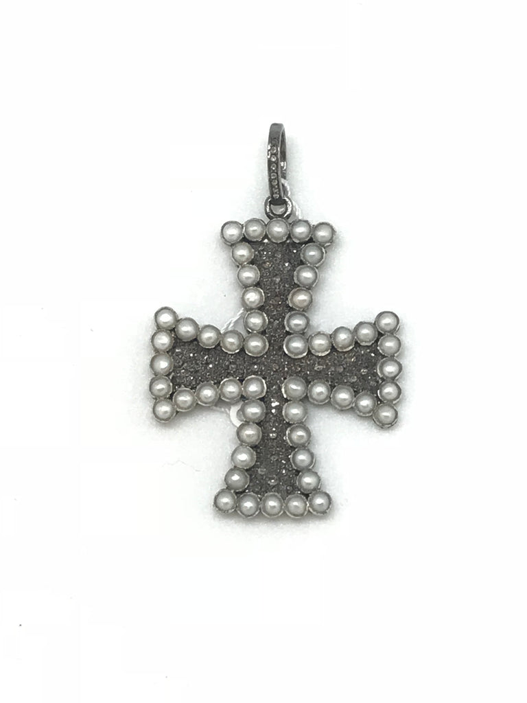 Pearl and Diamond Cross Pendant