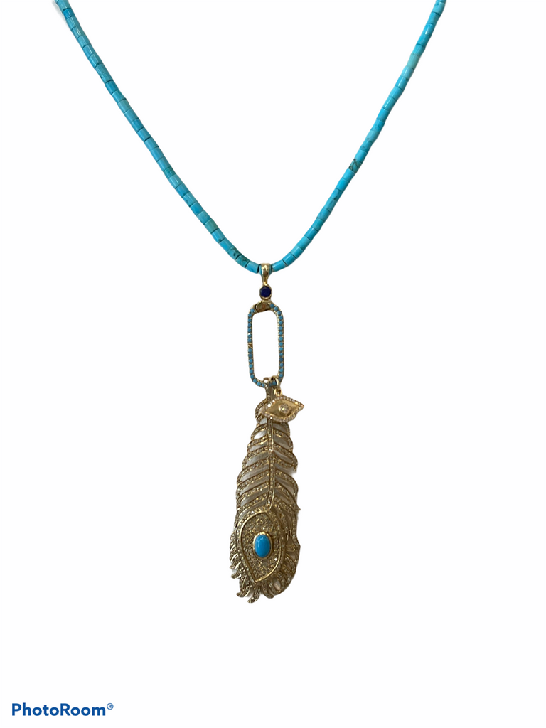 Turquoise Clasp With Diamond Feather