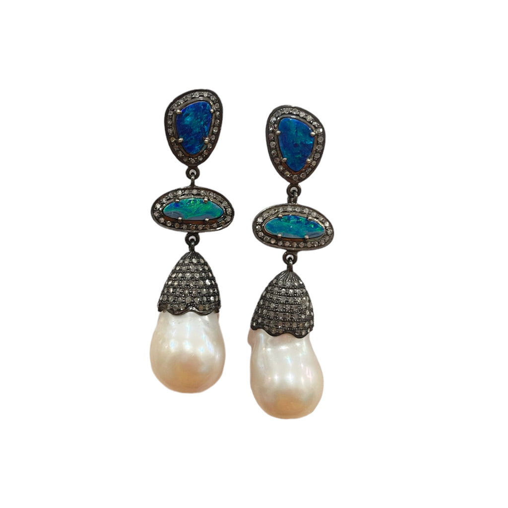 Opal and Baroque Pearl Earring