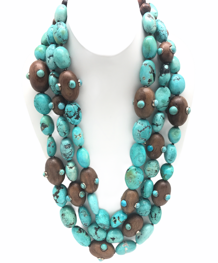 Turquoise And Wood Necklace