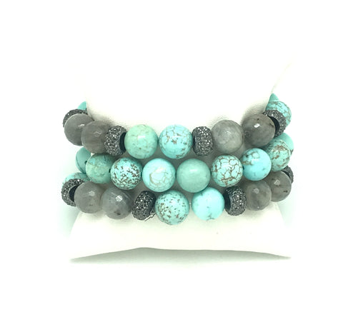 Turquoise And Laboradite Bracelet Set