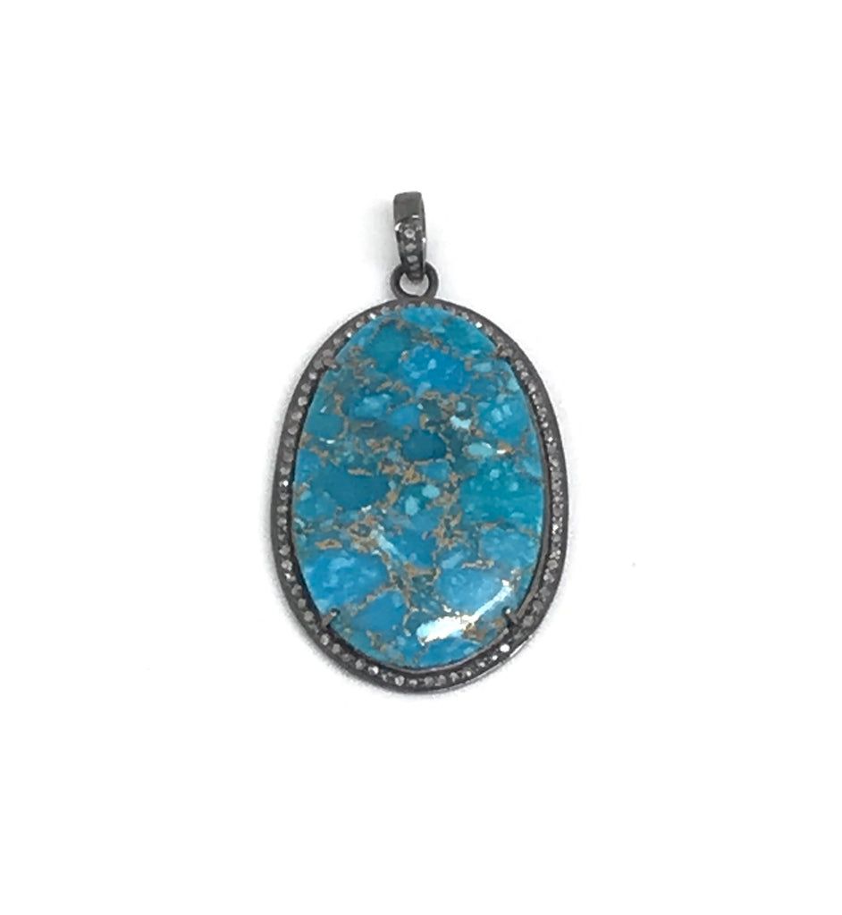Turquoise and Copper Diamond Pendant