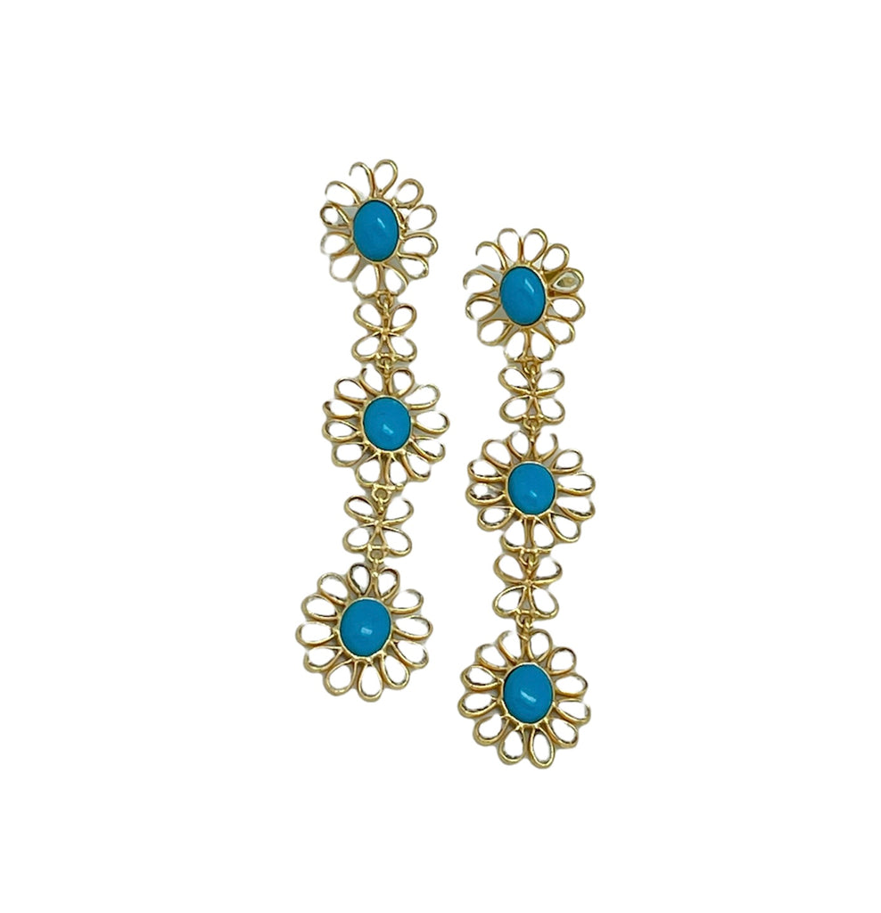 Turquoise And White Topaz Flower Earring