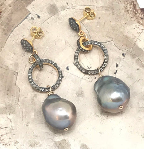 Diamond Circle with Pearl Drop Earring