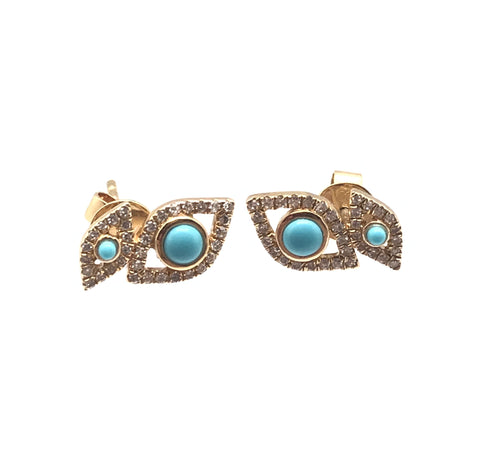 Evil Eye And Turquoise 14 K Earrings