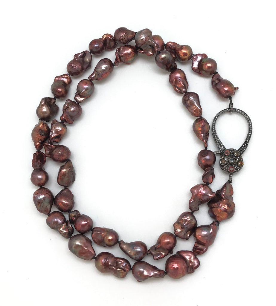 Brown Baroque Pearls And Diamond Clasp