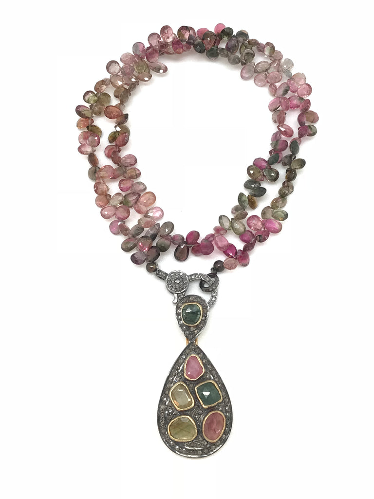 Tourmaline Necklace with Diamond Pendant