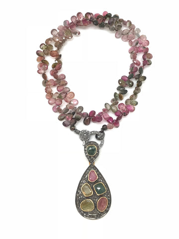Tourmaline Necklace with Diamond Pendant
