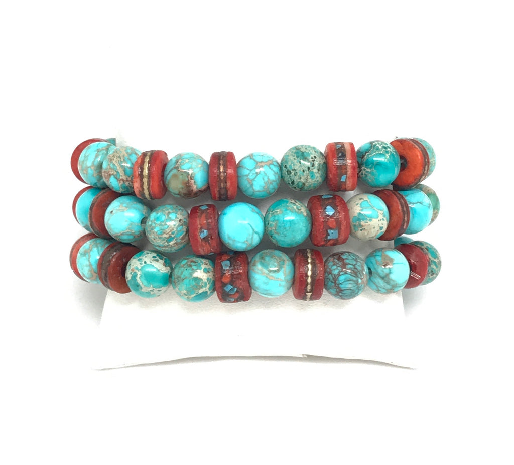 Turquoise And Red Bracelet Set