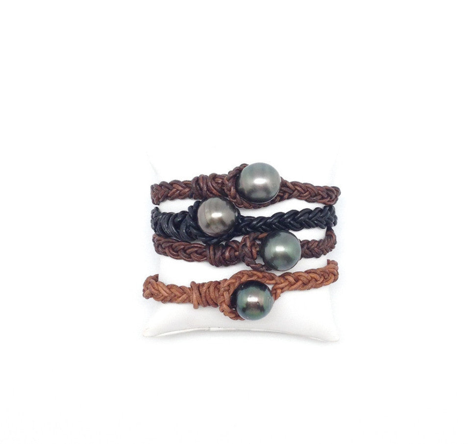 Tahitian and Leather Bracelet