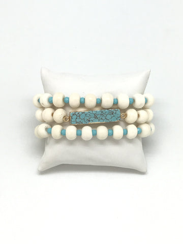 Turquoise And Bone Bracelet Set