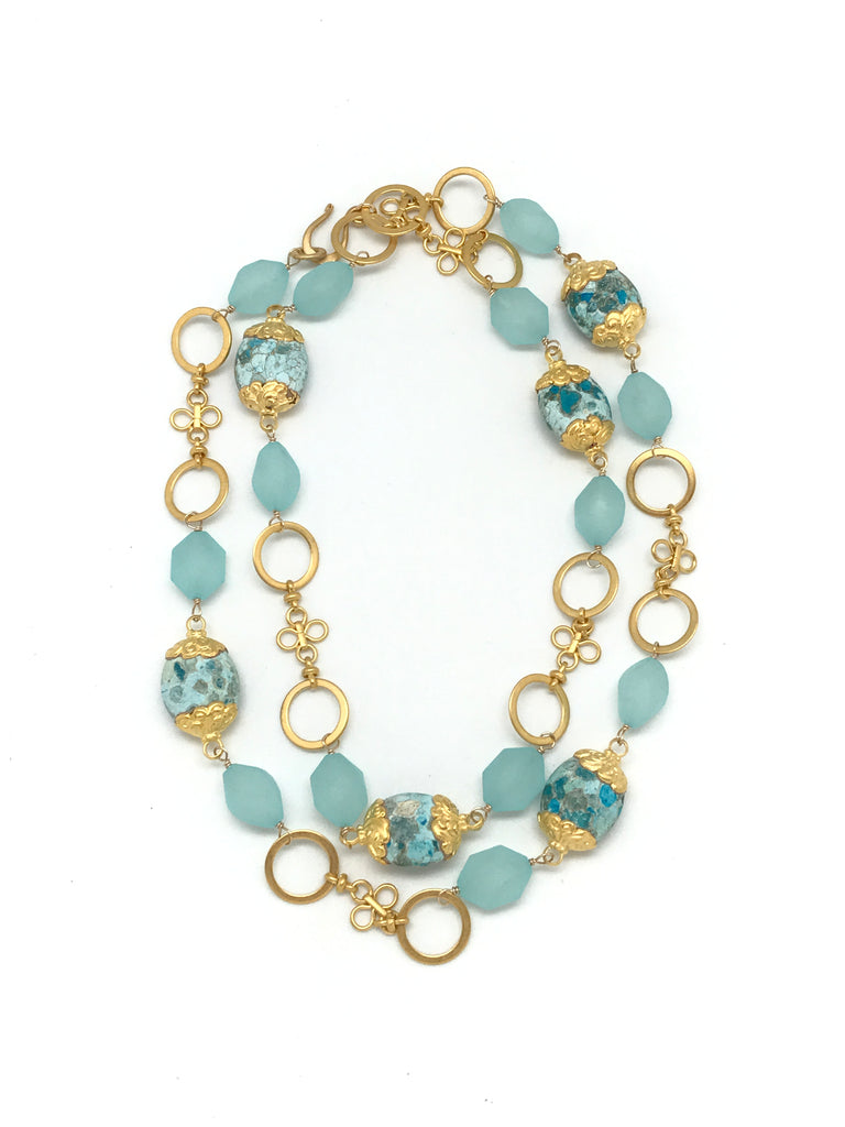 Spotted Turquoise and Gold Necklace
