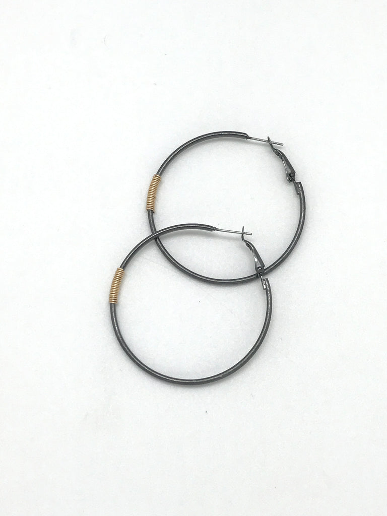 Gold Wire Wraped Oxidized Hoop