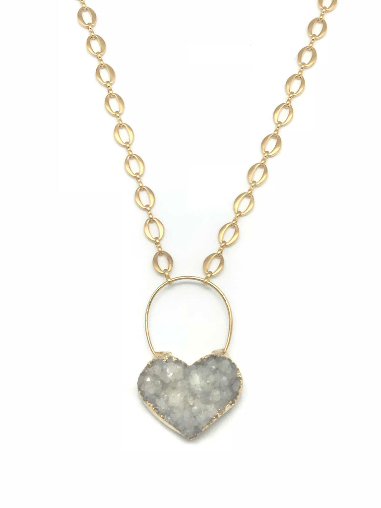 White Druzy Heart Necklace