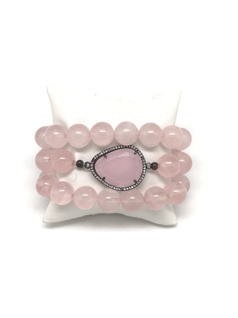 Rose quartz bracelet stack
