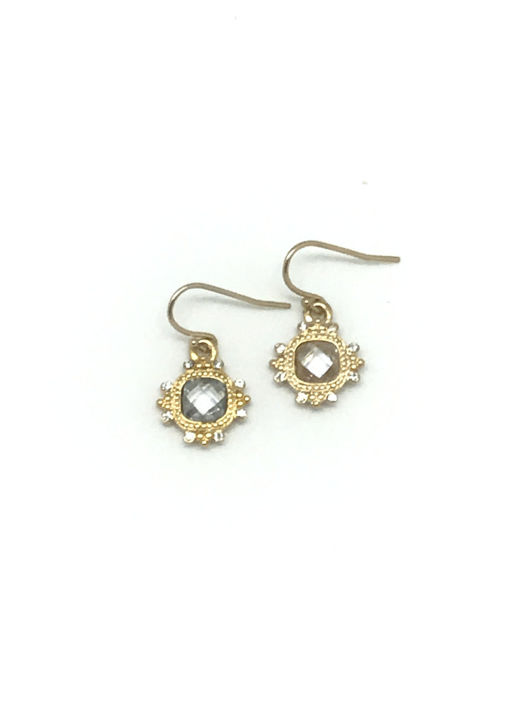 Faceted Clear Crystal and Gold Earring