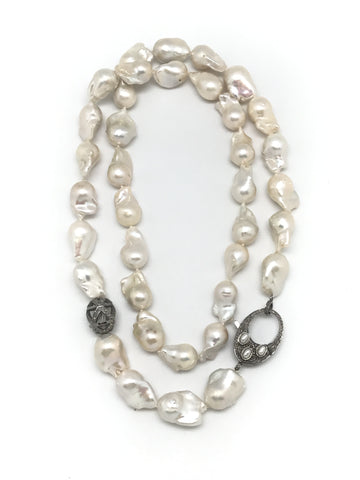 Long Baroque Pearl And Diamond Necklace